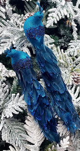 Ornament Crăciun Pasare Albastra cu Pene și Sclipici